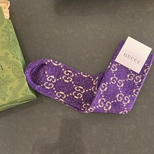 Authentic purple and gold sparkly ✨ Gucci GG Lamé ankle socks 🧦